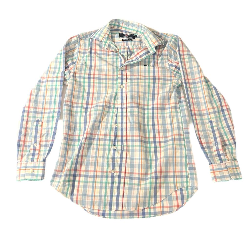 Vineyard Vines Summer Blue Plaid Button Down Slim Fit Whale Shirt Size Small